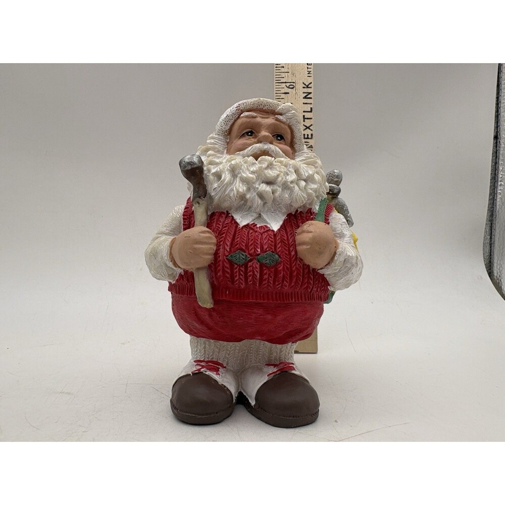 Vintage Plastic Golfing Santa Figurine Golf Bag Clubs Christmas Decor 6 Inch